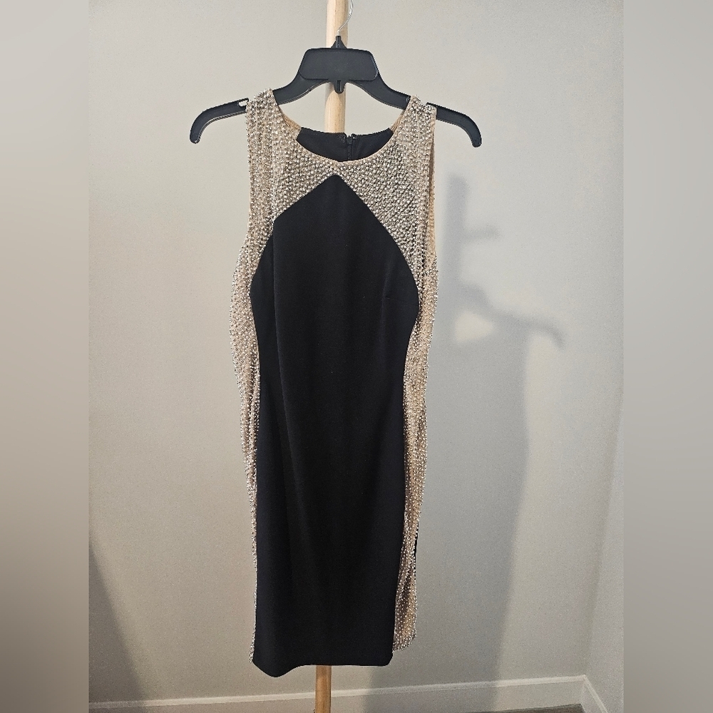 Xscape Elegant Black and Gold Mini Dress - Picture 4 of 5